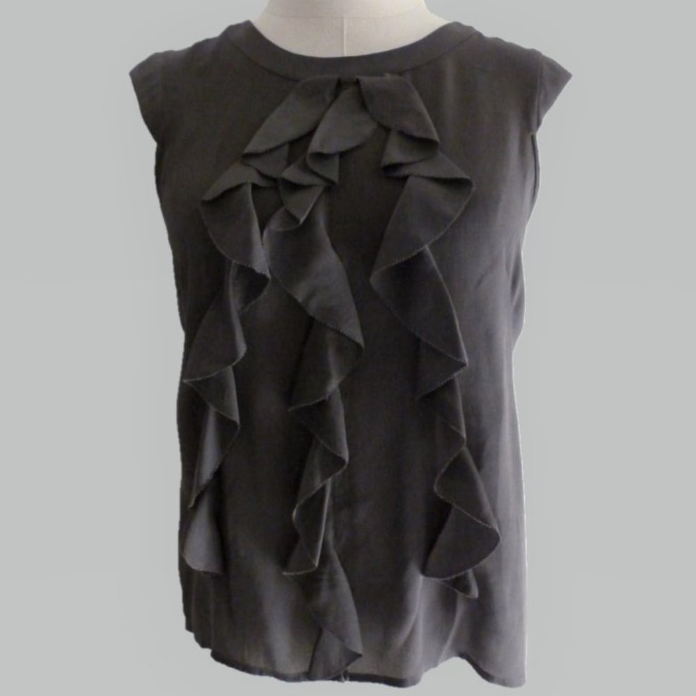 Ann Taylor SP Gray Ruffle Front Top